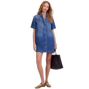 NEW MADEWELL Denim Boxy Shirtdress in Demarco Wash with Pockets Size Medium‎